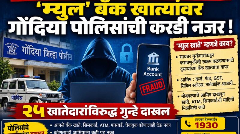 सायबर फसवणुकीसाठी वापरल्या जाणाऱ्या ‘म्युल’ बँक खात्यांवर गोंदिया पोलिसांची कारवाई; २५ खातेदारांविरुद्ध गुन्हे दाखल